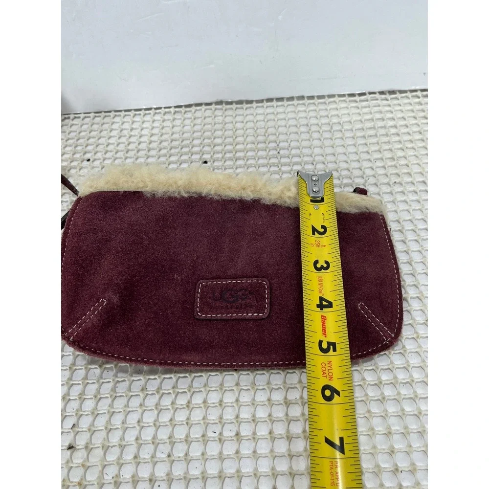 UGG Suede Shearling Lined Wristlet Pouch Burgundy‎ Evening Bag